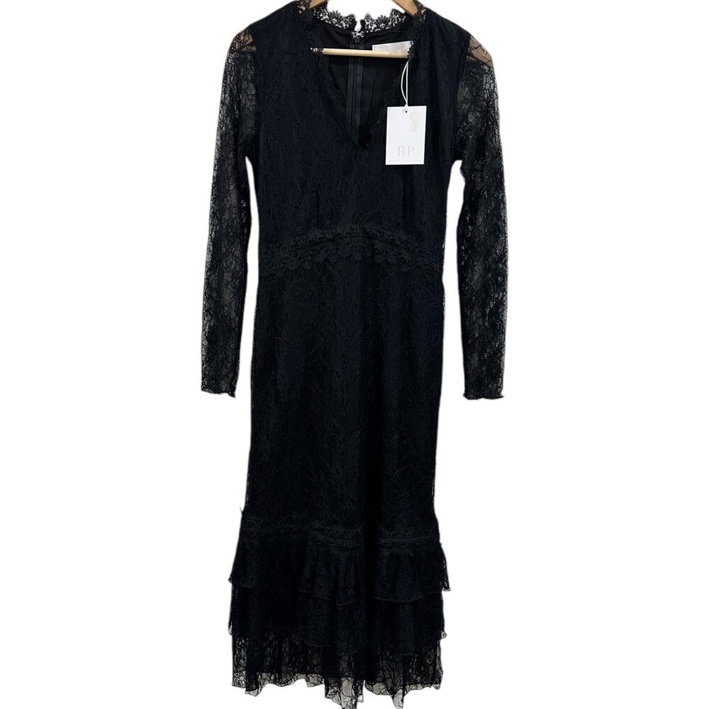 NWT Rachel Parcell Lace Tiered Midi Dress In Black - Picture 5 of 7